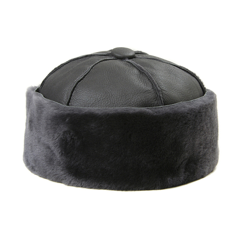 Winter Genuine Leather Hat Integrated Melon Hat Thick Warm Real Sheepskin Landlord Hat Sailor Leather No Brim Round Fur Hat ► Photo 1/6