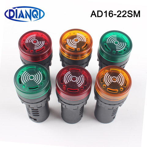 1pcs AD16-22SM 12V 24V 110V 220V 380V 22mm Flash Signal Light Red LED Active Buzzer Beep Alarm Indicator Red Green Yellow Black ► Photo 1/2