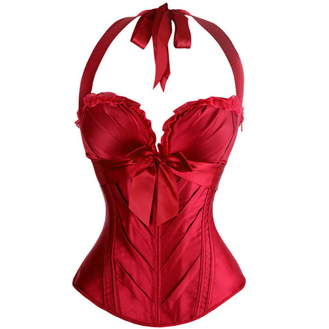 Burlesque Corsets and Bustiers Sexy Cup Cprset Halter Satin Corset With Straps Plus Size Overbust Corset Vest Vintage ► Photo 1/6