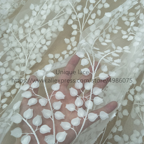 2022 Elegant ivory laser wedding dress lace fabric 3D leafs bridal lace sell by yard ► Photo 1/3