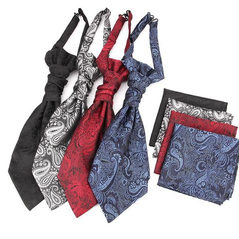 Linbaiway Men's Wedding Necktie Handkerchief Set Ascot Self Tie Neck Tie Gentleman Polyester Neck Tie Cravat Custom LOGO ► Photo 1/6