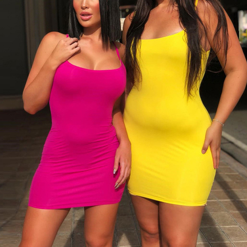 Women Dresses Sexy Sleeveless Bodycon Dress Solid Color Mini Slim  Dress New Fashion Summer Beach Club Party Sling Dress ► Photo 1/6