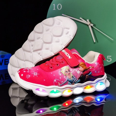 Spiderman Princess Frozen Anna Elsa Kids Led Light Shoes Girls Children Boy Light Up Luminous Sport Sneakers Glowing illuminated ► Photo 1/6