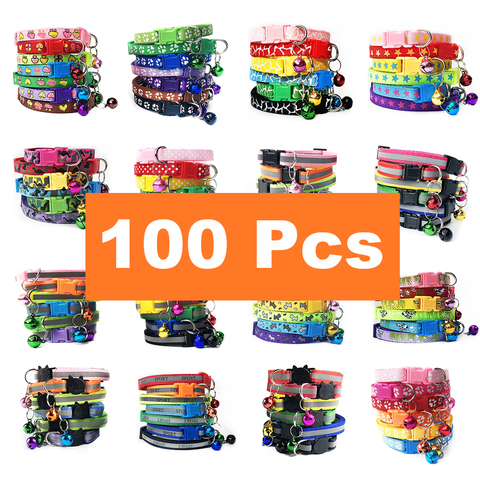 100Pcs Wholesale Collars for Cat Collar With Bell Adjustable Necklace Cat Puppy kitten Collar Dropshipping Pet Cats Collar Perro ► Photo 1/6