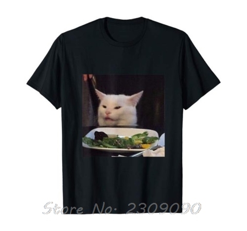 Dinner Table Cat Meme Funny Internet Yelling Confused Gift Black Men T-Shirt NEW Summer Cotton Tshirt Funny Tees Harajuku ► Photo 1/2