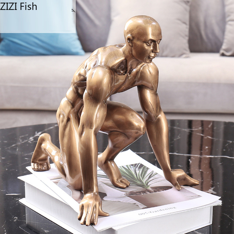 European Vintage Athletes Starting Sculpture Ornaments Creative Resin Nude Male Statue Crafts Living Room Entrance Decoration ► Photo 1/6