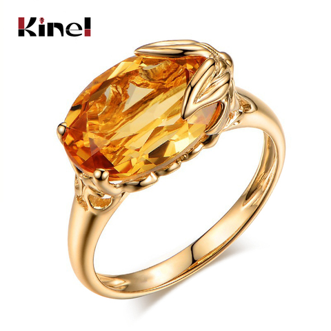 Kinel Fashion Gold Bridal Wedding Ring Simple Leaf Yellow Big Zircon Engagement Rings For Women Vintage Jewelry Drop Shipping ► Photo 1/6