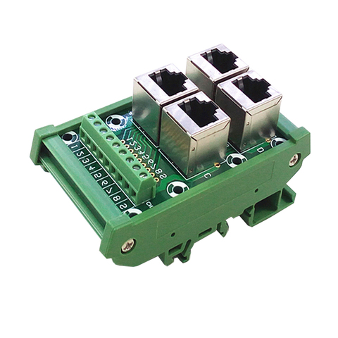 DIN Rail Mount RJ45 Module,RJ45 8P8C Jack 4-Way Buss Breakout Board, Terminal Block, Connector. ► Photo 1/3