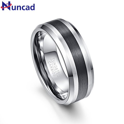 NUNCAD Tungsten Carbide Ring 8MM Men's Ring Brushed Finish and Black Center Beveled Edge Size 5 to 14 Wedding Engagement Ring ► Photo 1/6