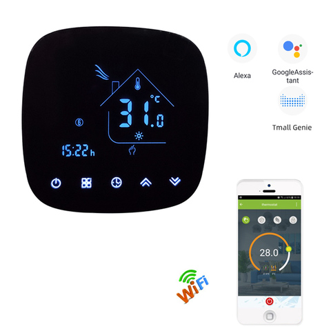 Wifi Round Thermostat Heating BHT-001 Black Screen Touch Button Smart Tuya APP Underfloor Heating Controller ► Photo 1/6