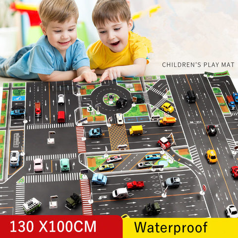 83*57cm/130*100CM Large City Traffic Car Park Play Mat Waterproof Non-woven Kids Playmat Pull Back Car Toys for Children's Mat ► Photo 1/6