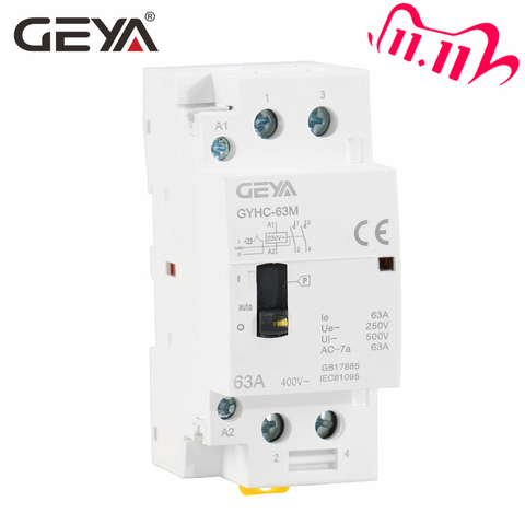 Free Shipping GEYA GYHC 2P 40A 63A 2NO or 2NC Manual Household Modular DIN Rail AC Contactor  AC220V 230V Manual Control ► Photo 1/6