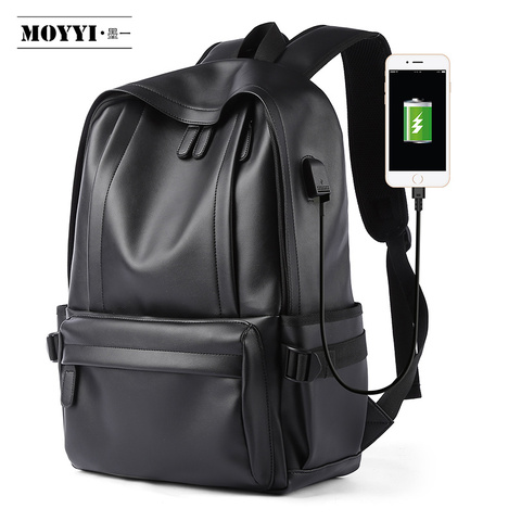 MOYYI 2022 Hot Sale Waterproof 14 inch Laptop Backpack Men Leather Backpacks for Teenager Travel Casual Daypacks Mochila Male ► Photo 1/6