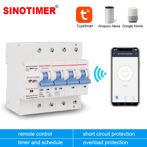 Three Phase 4P 380V 63A Tuya Smart WiFi Circuit Breaker Industrial Remote Control MCB Timing Switch with Amazon Alexa Echo ► Photo 1/6