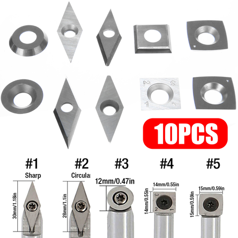 10Pcs Carbide Inserts Assorted Cutter Blades Set Diamond Square Round Wood Turning Working Lathe Tools Cutters ► Photo 1/6