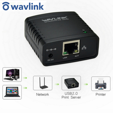 Wavlink USB 2.0 Network LRP Print Server USB Hub 100Mbps Share a LAN Networking Printers Power Adapter for Windows EU/US/UK plug ► Photo 1/6