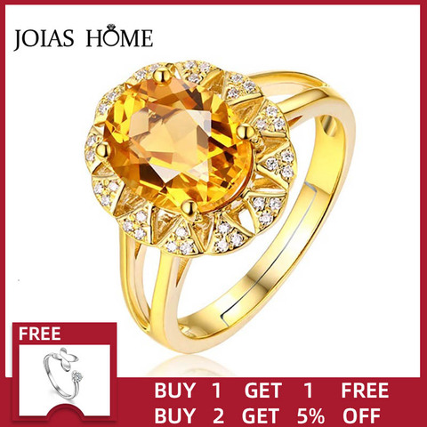 JoiasHome  925 Sterling Silver Ring For Women With Big Oval Yellow Citrine Gemsone Zircon Women Party Wholesale Gift ► Photo 1/6