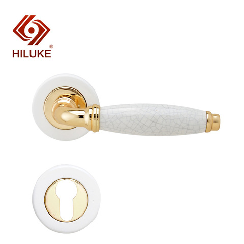 HILUKE zinc alloy split handle ceramic handle classic style suitable for wooden door bedroom door bathroom classic door loc ► Photo 1/1