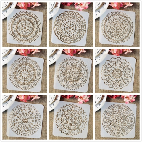 9Pcs/Set 15*15cm Mandala Round Geometry DIY Layering Stencils Painting Scrapbook Coloring Embossing Album Decorative Template ► Photo 1/6