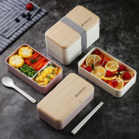 Portable Microwaveable Plastic Lunch Box, Double-layer Lunch Box