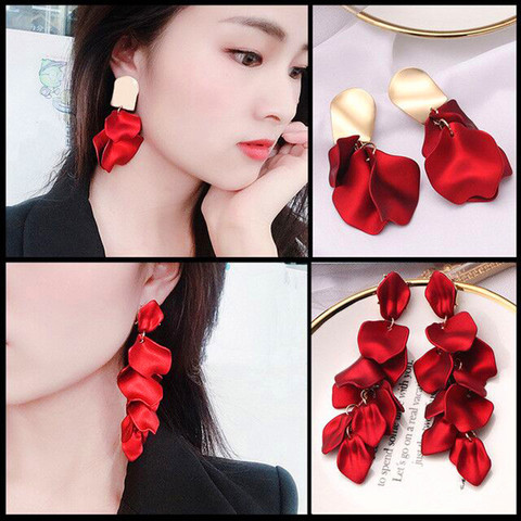 Korean New Fashion Temperament Alloy Women Pendant Earrings Sexy Rose Petals Long Tassel Earrings Women Jewelry Red Earrings ► Photo 1/6