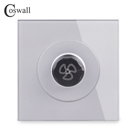 COSWALL Fan Controller Regulator Luxury Crystal Glass Panel On / Off Wall Switch 16A 0~450W AC 220V R11 Series Gray Color ► Photo 1/6