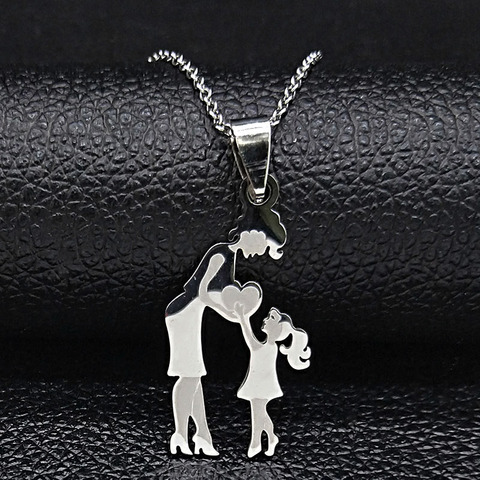 Mom Daughter Stainless Steel Chain Necklace Silver Color Necklaces Pendants Jewelry mujer Mother's Day Christmas Gift N539S01 ► Photo 1/6