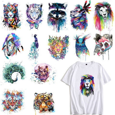 Cute Colorful Lion Dog Owl Tiger Animals Patches Clothing Applications Heat Transfer Fusible Clothing Stickers DIY Tops PVC E ► Photo 1/6