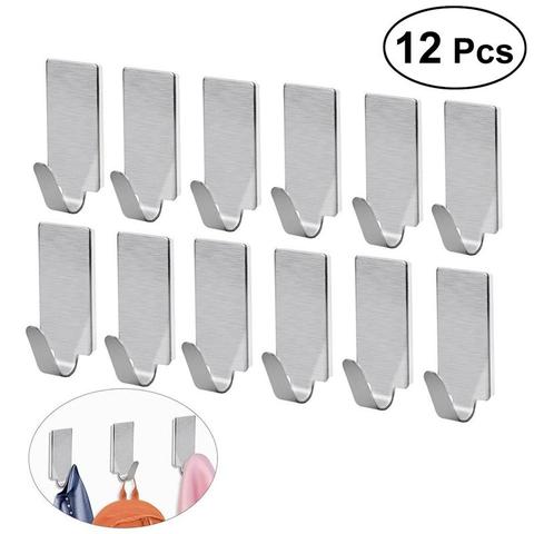 12/6pcs Adhesive Stainless Steel Towel Hooks Towel Racks Wall Hooks For Kitchen Bathroom Self-Adhesive Stainless Steel Hook ► Photo 1/6