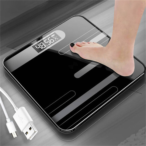 New Bathroom Floor Body Scale Glass Smart Electronic Scales USB Charging LCD Display Body Weighing Home Digital Weight Scale ► Photo 1/6