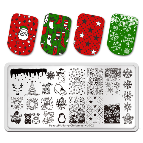 BeautyBigBang Nail Stamping Plates New 2022 Christmas Snowflake Snowman Bear Deer Stars Image 6*12cm Nail Art Template Stencil ► Photo 1/6