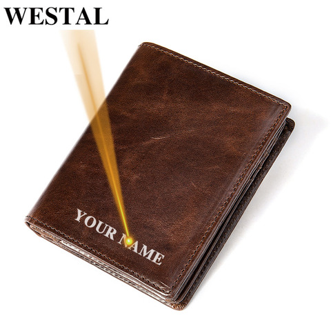 WESTAL Engrave purse for men genuine leather wallets male clutch wallet for cards cardholder money bags leather wallet Man 7333 ► Photo 1/6