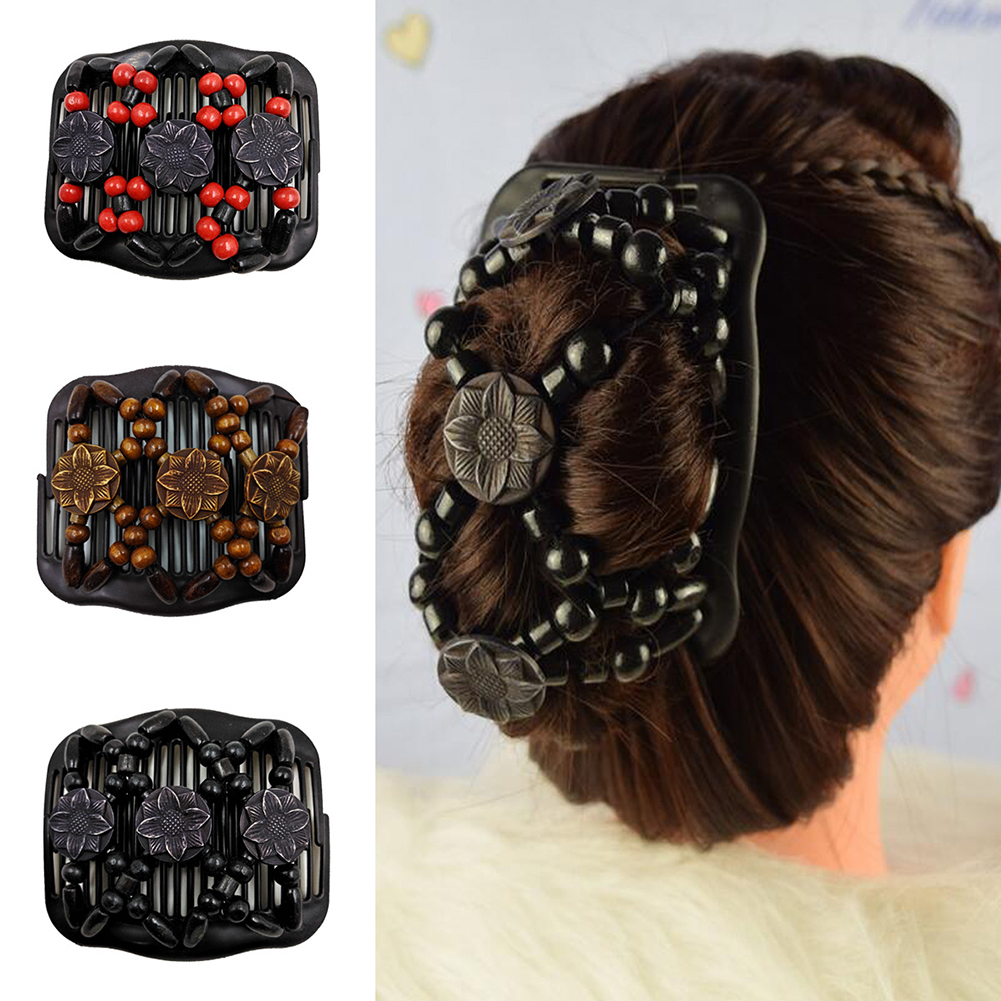 Women Retro Pearl Beads Elastic Hair Combs Double Slide Magic Bun DIY  Hairstyle Making Tool Metal Novelty Hair Clip Accessories - Price history &  Review | AliExpress Seller - BPSHOES Store 