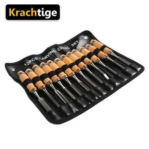 Krachtige 12PCS Wood Carving Hand Chisel Set Woodworking Professional Lathe Gouges Tools ► Photo 1/4