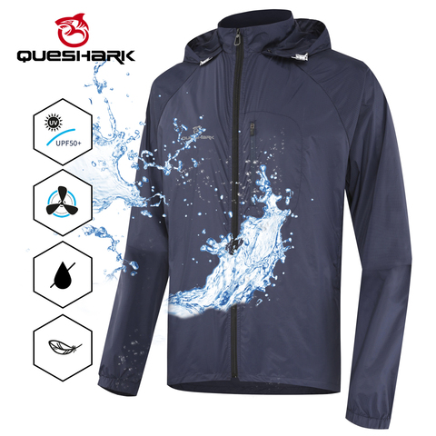 Queshark Reflective Cycling Jacket Men Ultralight Running Jacket Windproof Pocket Bicycle Jersey Detachable Hat Bike Windbreaker ► Photo 1/6