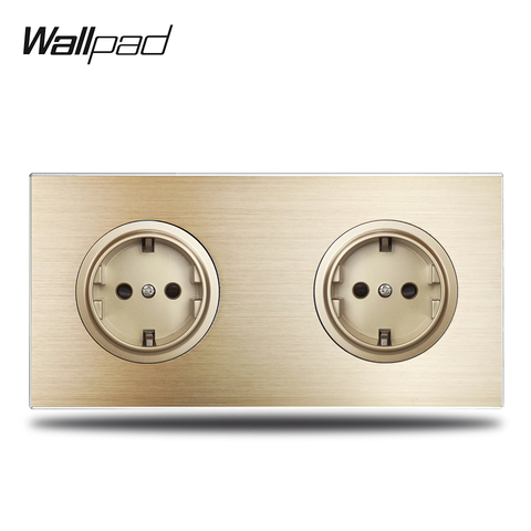Wallpad L6 Gold Double German Schuko EU Electric Power Outlet Wall Socket Gold Brushed Aluminum Metal Panel, 172*86mm ► Photo 1/4