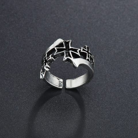 Gothic Silver Color Plated Retro Punk Hip-Hop Hollow Cross Ring Adjustable Rings Jewelry Gift for Men Women Vintage Unisex Jewel ► Photo 1/1