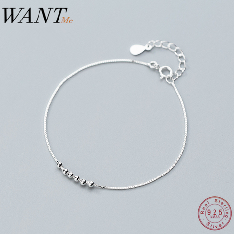 WANTME Real 100% 925 Sterling Silver Minimalist Geometric Bead Chain Charm Bracelets&Bangle For Women Party Fashion Jewelry Gift ► Photo 1/6