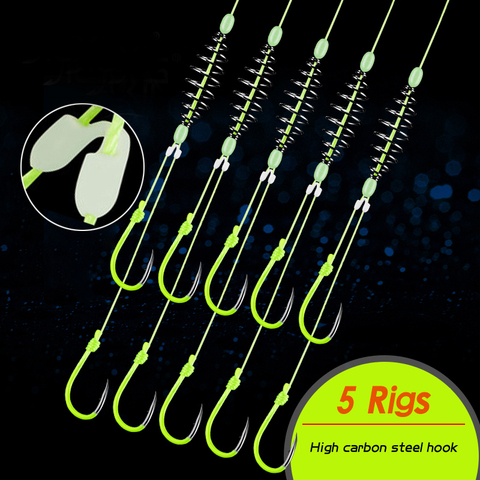 5 Pairs carbon steel luminous fishing hooks double barbed hook with PE line carp fishing anzol accessories ► Photo 1/6