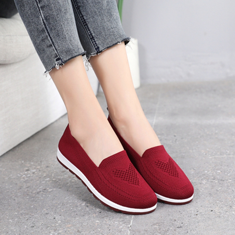 Walking Women's Mesh Flat With Cotton Casual Stripe Sneakers Loafers Soft Shoes 