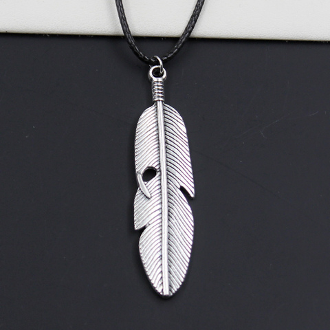 New Durable Black Faux Leather Cord Choker Feather Charm DIY Necklace Boho Tibetan Silver Color Pendant Dropshipping ► Photo 1/2