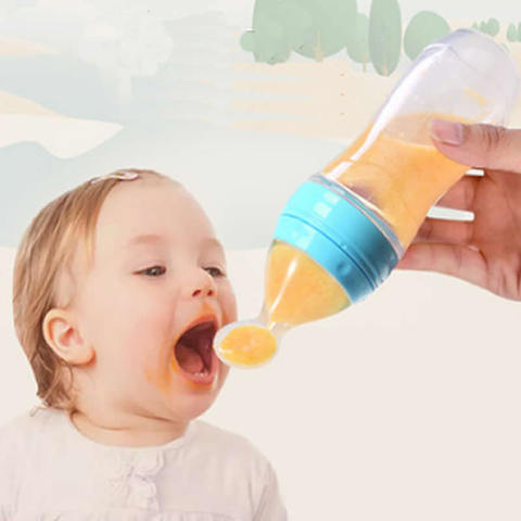 Baby Feeding Bottle With Spoon 90ml Silicone Newborn Infant Squeeze Spoon Toddler Food Supplement food Cereal Bottle Milk Feeder ► Photo 1/6