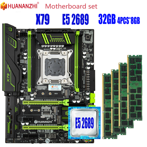 HUANANZHI X79 motherboard with Xeon E5 2689 4x8GB=32GB 1600MHz 12800R DDR3 ECC REG memory X79 motherboard set ► Photo 1/6