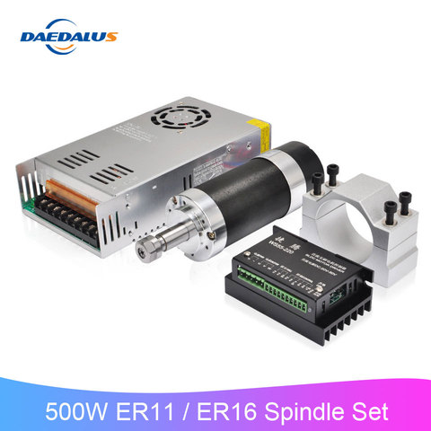 Daedalus CNC 500W Brushless Spindle Motor ER11/ER16 Collet Chuck Stepper Motor Driver Power Supply 55MM Clamp Bracket with Screw ► Photo 1/6