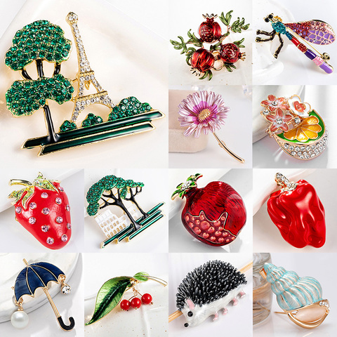 Trendy Enamel Fruit Shape Red Pomegranate Brooch for Women Green Leaf Cherry Brooches Suit Lapel Pin Clothing Scarf Badges ► Photo 1/6