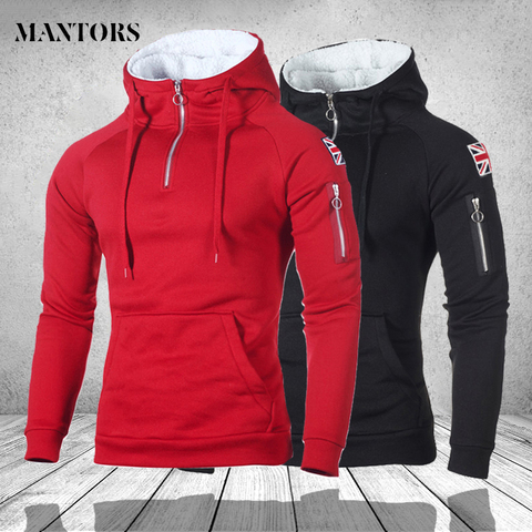 Casual Men Patchwork Hoodies Fashion Hooded Sweatshirt Coat Male Winter Spring Black Red Streetwear Tracksuit Man Hoody Pullover ► Photo 1/6