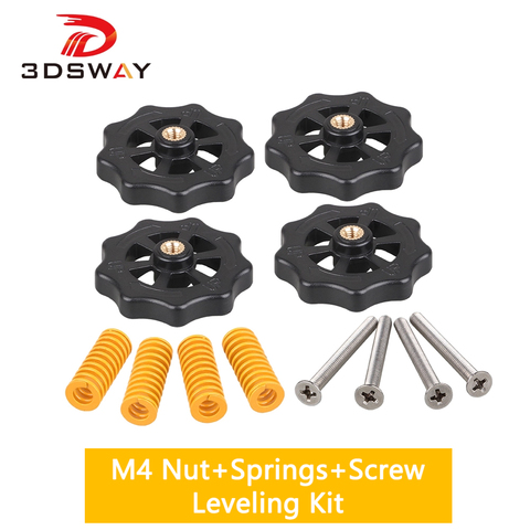 3DSWAY 3D Printer Parts M4 Nut+Spring+Screw Leveling Kit Adjustment Heated Bed Level Spring for CR-10 Ender 3 Hotbed Twist Nuts ► Photo 1/6