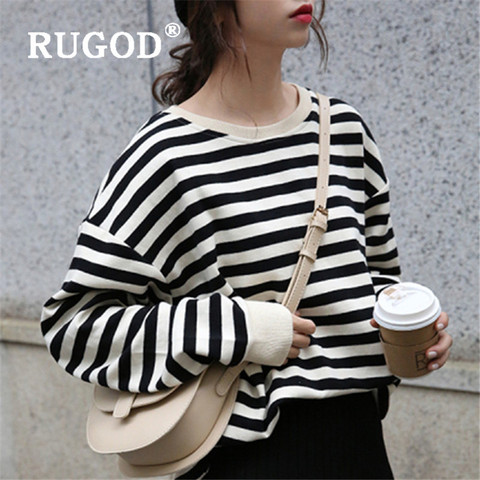 RUGOD 2022 Spring Striped Sweatshirt Women Kipop Oversiezd Korean Style Streetwear Loose Elegant Top Ladies Korean Chic Cardigan ► Photo 1/6