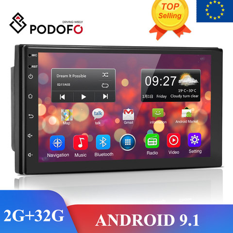 Podofo Android 9.1 2 Din Car Radio Multimedia Player Universal auto Stereo GPS For Volkswagen Nissan Hyundai Kia toyota LADA ► Photo 1/6