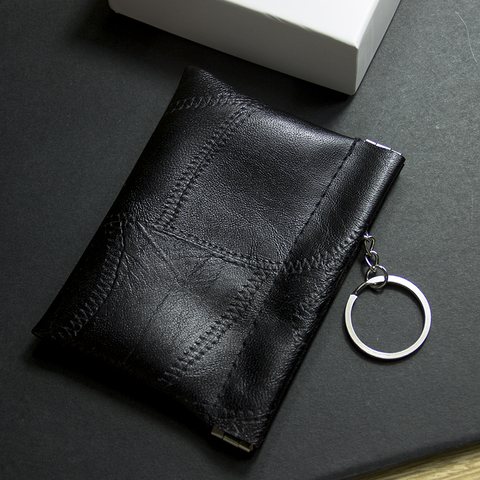 Leather Key Wallet with Keyring Long Pocket Coin Purse Men Small Money Change Bag Card Holder Pouch Vintage Black New Fashion ► Photo 1/6